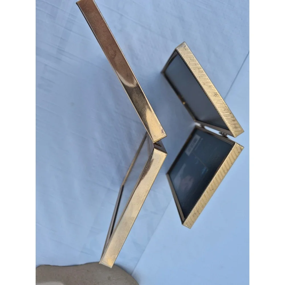 Vintage Intercraft Gold Metal Folding Double Picture Frames Set of 2 Beaded Edge